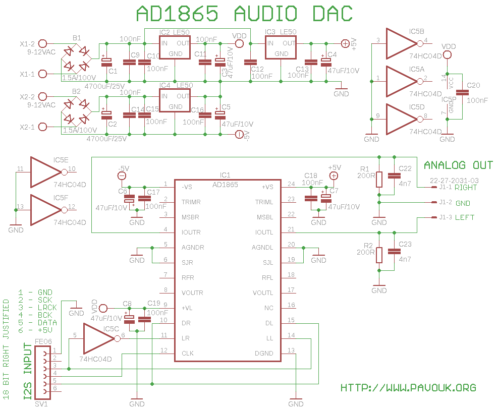 Schematics of AD1865 dac - 18bit version
